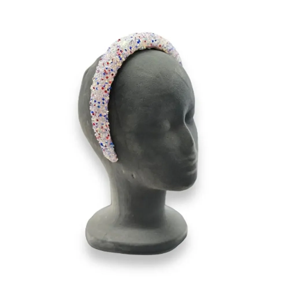 Red White and‎ Blue Glitter Headband- White